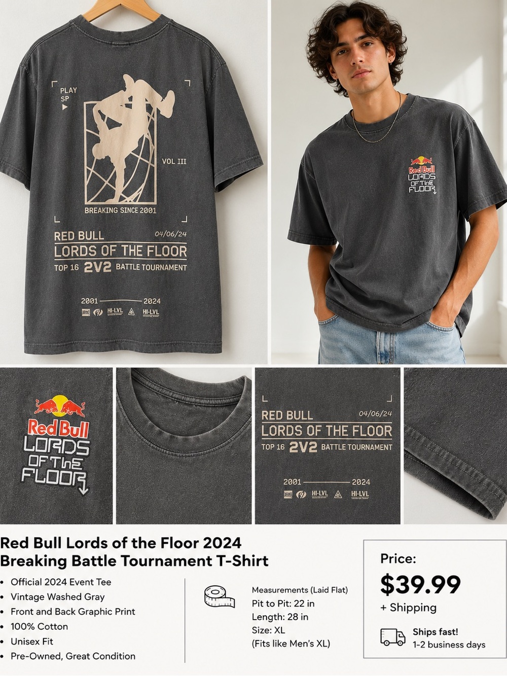 Red Bull 'Loads of the Floor' Graphic Tee in Faded Charcoal